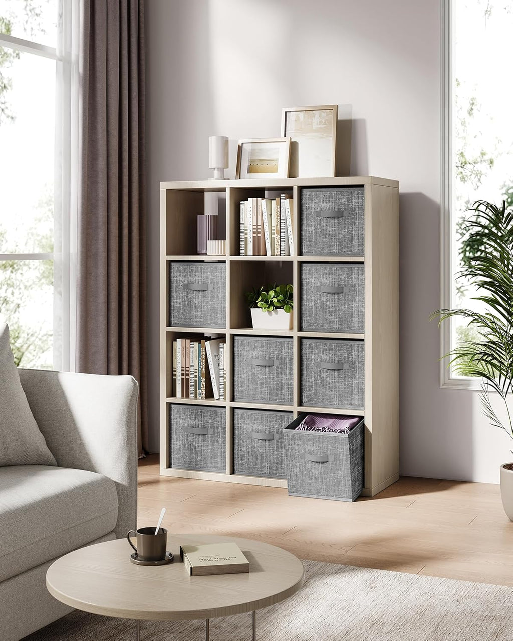 SONGMICS Storage Cubes - Foldable Non-Woven Fabric Bins with Double Handles - Set of 8, Cattail Gray, 13 x 13 x 13 Inches