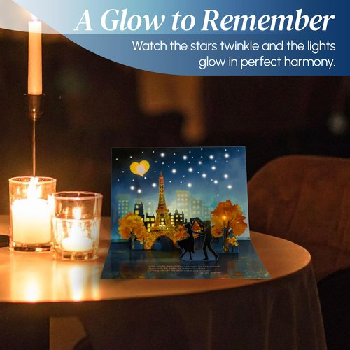 AJA Art Studio 3D Pop Up Anniversary Card for Husband or Wife - Happy Anniversary Cards for Couple with LED Lights and Romantic Music - Includes Message Insert and Plain Envelope - Paris Themed