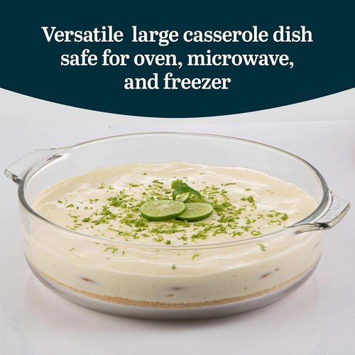 Libbey Round Casserole Dish - Elegant Glass Bakeware with Lid | Stackable for Oven & Microwave