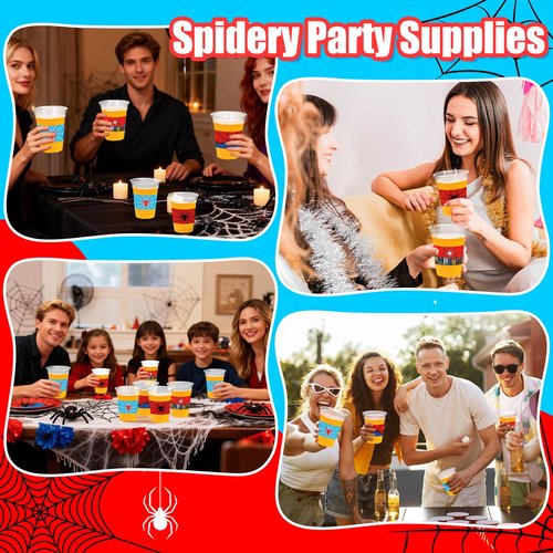 50Pcs Spider Web Birthday Party Decorations Cups, 12 OZ Disposable Plastic Drinking Cups Hot Cold Drink Wine Coffee for Home Sports Birthday Christmas Themed Holiday Party Supplies Favors