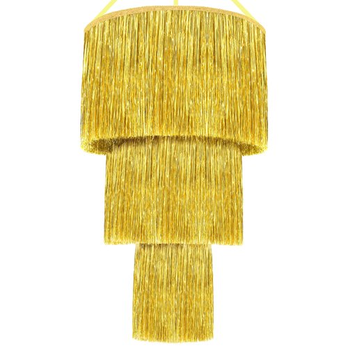 KatchOn, Gold Tinsel Chandelier Party Decor - 20 Inch | Gold Chandelier for New Years Eve Ceiling Decorations | New Years Decorations 2026, Gold Party Decoration, New Years Eve Party Supplies 2026