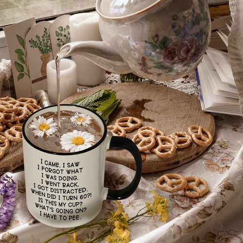 Shqiueos Funny 60th Birthday Gifts for Women Men Mug 11oz, Gag 60 Year Old Birthday Gifts for Her Him, 60th Bday Gift Idea for Mom Dad Sister Best Friends, 1966 Birthday Decorations Coffee Cup