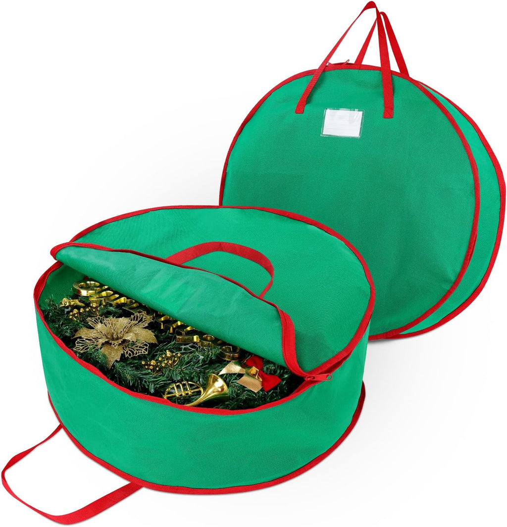 Regine Switzerland 2-Pack Christmas Wreath Storage Bags - Durable Handles & Double Zipper, 24” Green