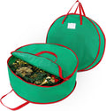Regine Switzerland 2-Pack Christmas Wreath Storage Bags - Durable Handles & Double Zipper, 24” Green