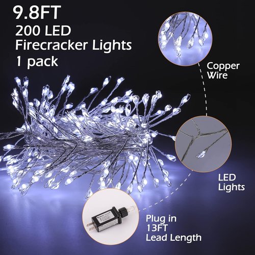 Fairy Lights | 10Ft 200LED Waterproof Firecracker String Lights - 8 Modes for Bedroom & Wedding Decor