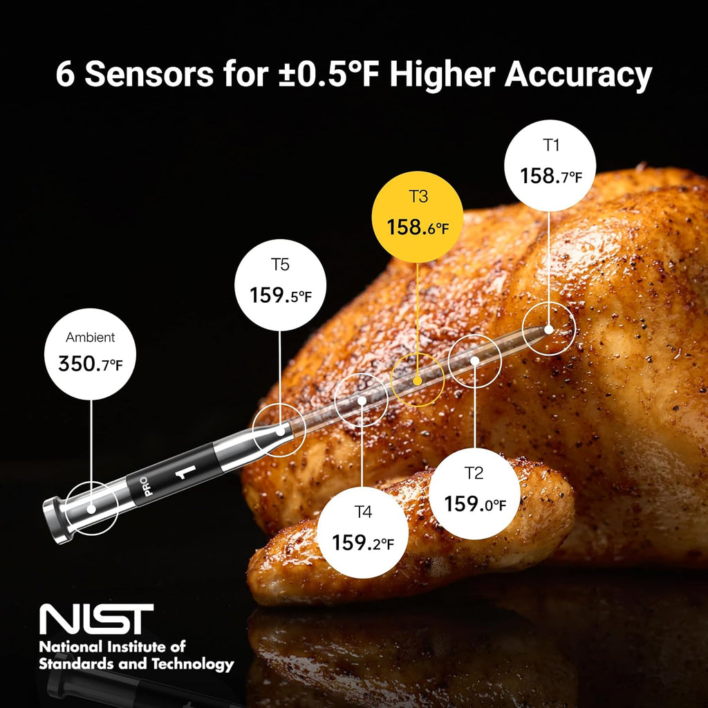 ThermoMaven Smart Bluetooth Meat Thermometer - 10X Enhanced Signal, Certified Accuracy ±0.5°F | WiFi Unlimited Range for BBQ & Grill