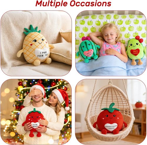 Avocado Plush Toy - 17-Inch Cute Stuffed Animal with Red Heart | Soft Avocado Pillow for Valentine's Day