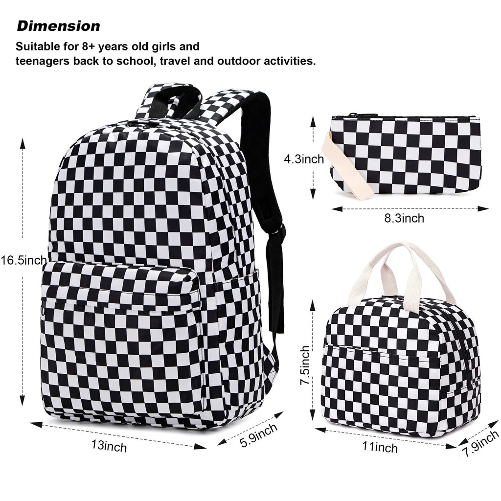 Yusudan Checkered Girls School Backpack Set, Kids Teens School Bag Bookbag with Lunch Bag Pencil Bag