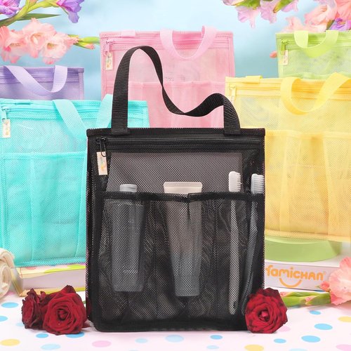 Famichan Portable Mesh Shower Caddy - Essential Travel Bag for College Students | Black