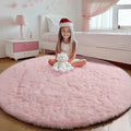 ONASAR Light Pink Fluffy Round Rugs 4ft for Girls Bedroom, Circle Area Rug for Kids Teen, Soft Plush Shaggy Circular Carpet for Nursery Dorm Classroom Playroom Living Room Home Decor Aesthetic
