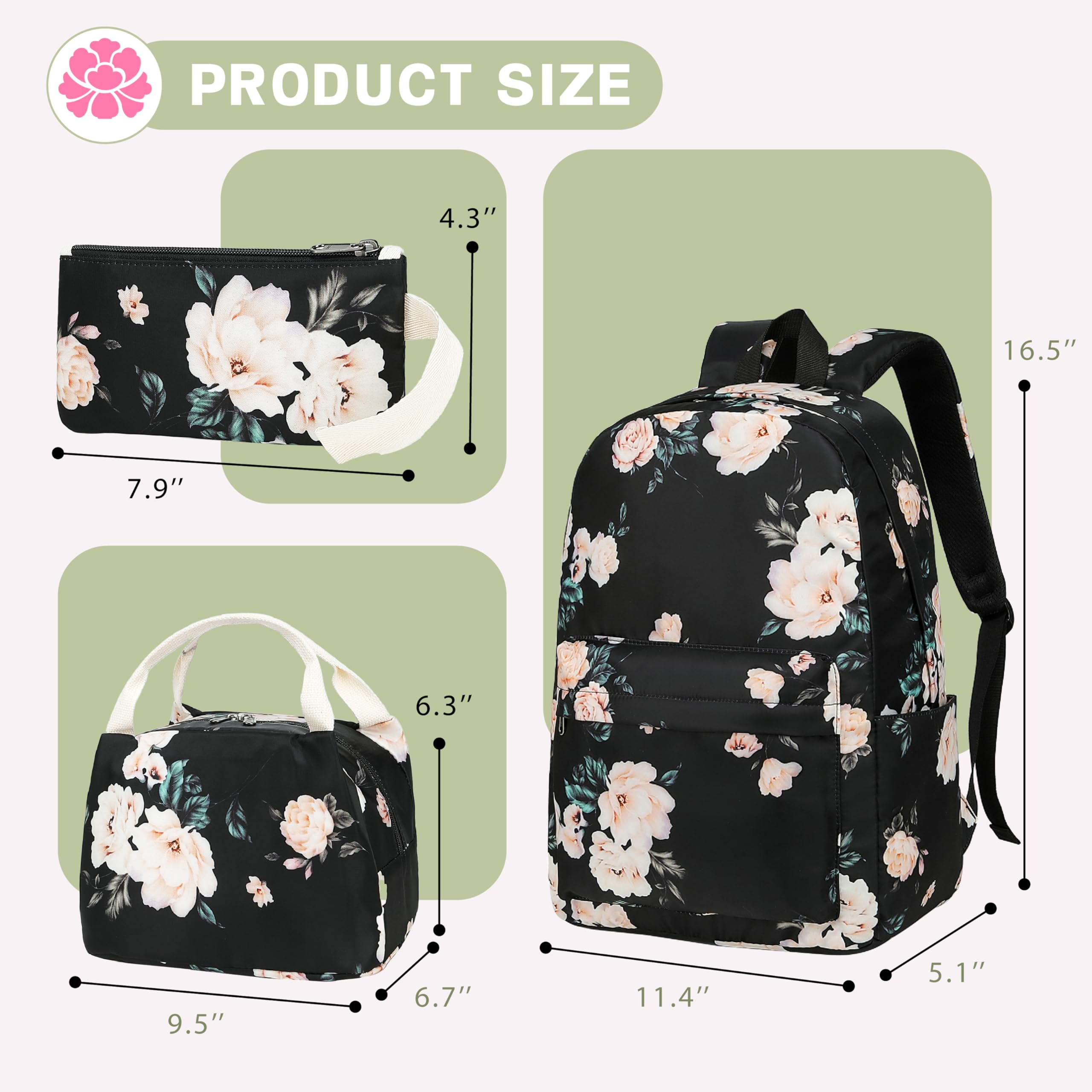 Bluboon Teens Backpack Set Girls School Backpack Lunch Box Pencil Bags Student Bookbags 3 in 1