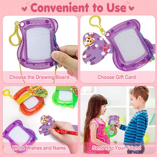 Valentines Day Cards for Kids School, 12 Pack Magnetic Drawing Board with Valentine Card, Valentine Day Party Favors for Boys Girls, Ideal Exchange Cards for Classroom