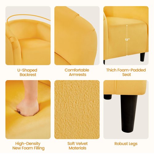 Yaheetech Accent Barrel Chair, Velvet Club Chair, Furry Sherpa Elegant Armchair with Cozy Soft Padded, Suitable for Living Room Bedroom Reception Room Office, Yellow