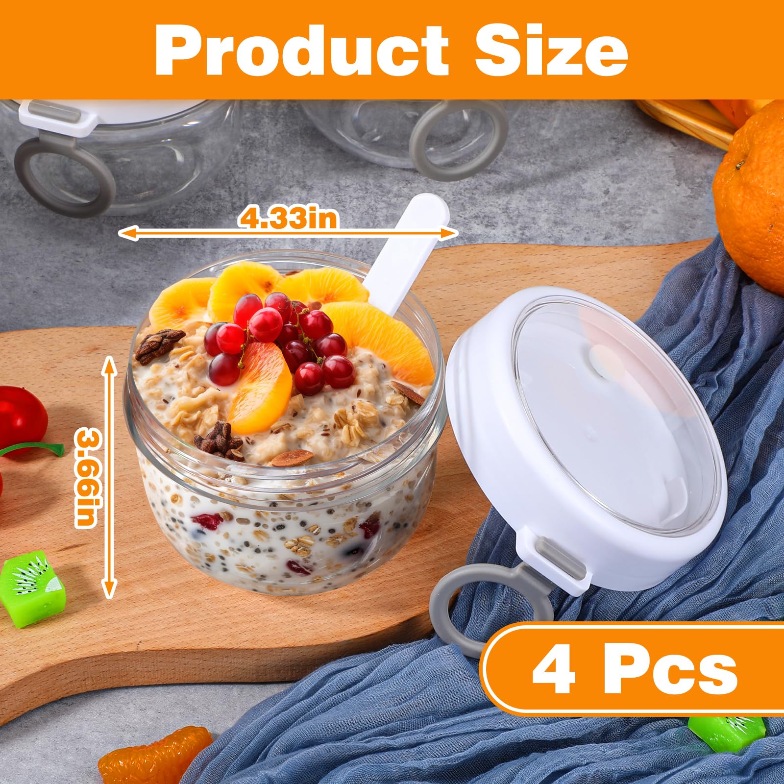 4-Pack 20oz Airtight Oat Containers with Lids & Spoons for Cereal & Salad