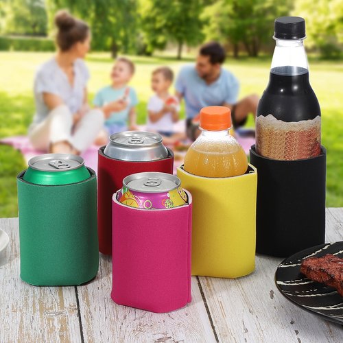 PATIKIL Blank Beer Can Cooler Sleeves, 200Pcs Plain Bulk Collapsible Bottle Sleeve Insulated Foam Can Cover for 10oz Bottle Can Wedding Party Events HTV Sublimation, Black
