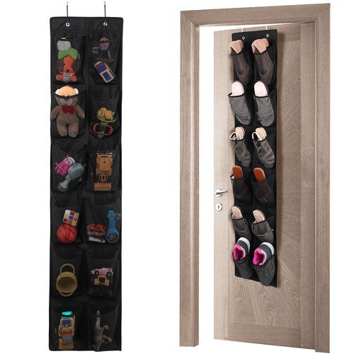 GOMAJI 12 Large Pockets Over The Door Hanging Shoe Organizer, Black
