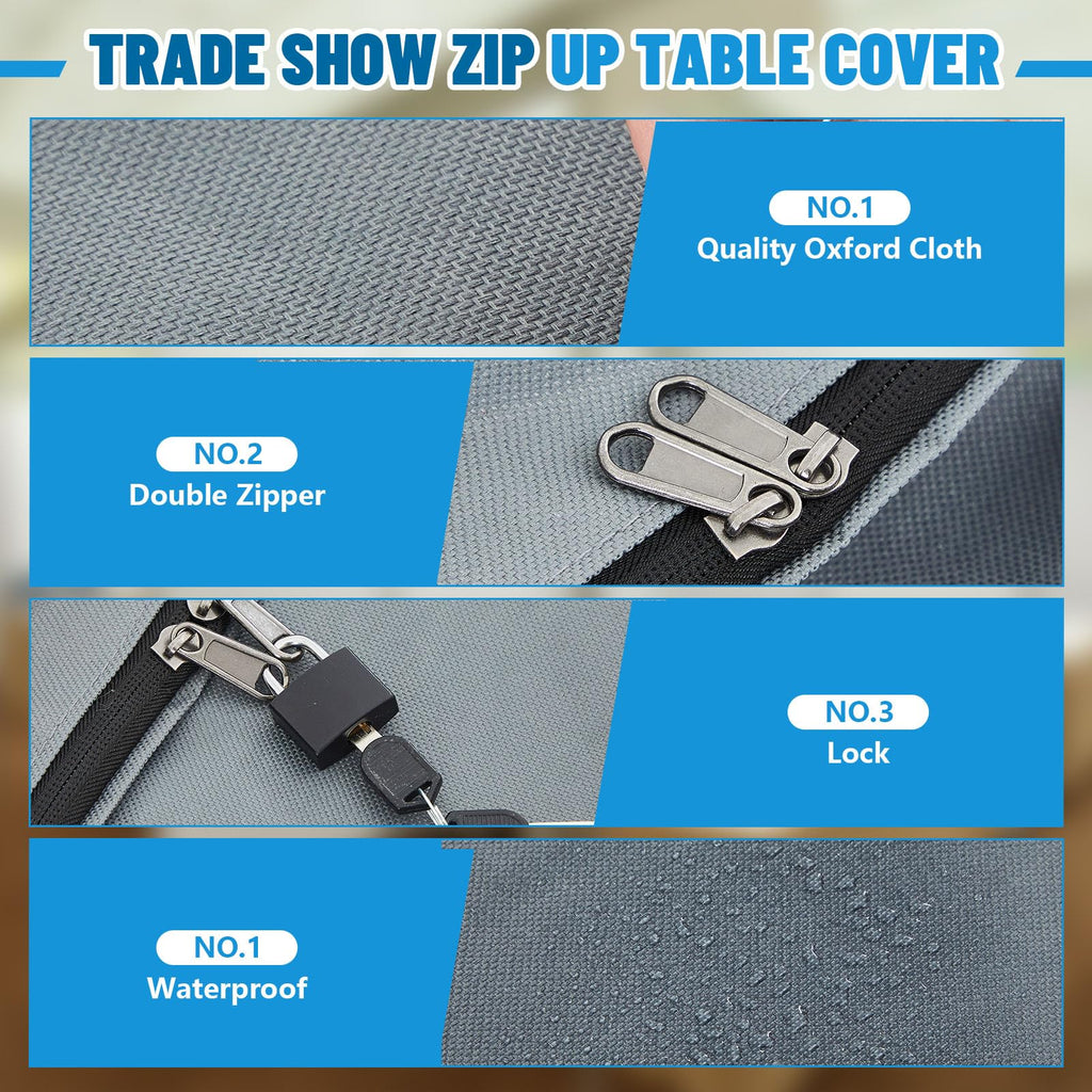 Wowangce 126" x 88" Trade Show Zip Up Table Cover 600D Oxford Waterproof Trade Show Table Cover Lockable Display Case Body Bag Showcases Tablecloth with Zipper Padlock for 8 ft Vendor Outdoor Wedding