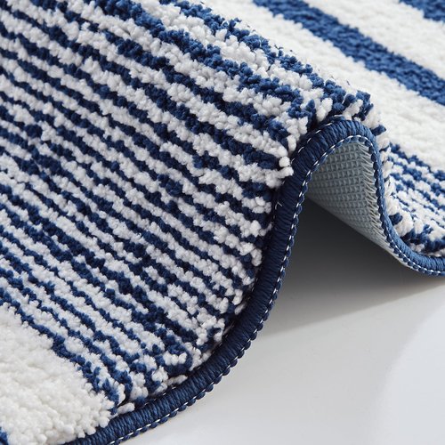 CozeCube Bath mats for Bathroom Non Slip, Fluffy Absorbent Microfiber Bath mat Washable, Aesthetic Bathroom Rugs, Small Navy Blue Striped Bath mat, Navy Blue, 24" x 16"