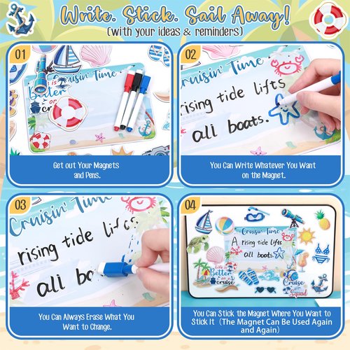 27PCS Cruise Door Decorations Magnetic, Large Nautical Cruise Magnets Funny Carnival Ship Magnets for Door & Fridge, with 3 Pcs Pen