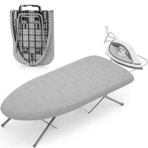 KINGBOARD Tabletop Ironing Board, Small Ironing Boards with Iron Rest, Folding Iron Board, Extra Thick Cover, Portable Tabletop Ironing Board with Non-Slip Feet, 30x12 Grey
