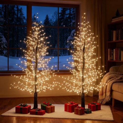 6FT Black Lighted Birch Tree with 1100 Warm LED Lights, Prelit Christmas Tree with Twinkle Lights, Indoor Outdoor LED Birch Tree with Timer & Brightness Control, Christmas Indoor Decoration