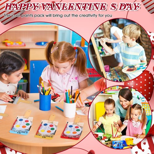 Sabary 18 Set Bulk Valentines Day Gifts Include Painting Valentines Day Card Watercolor Mini Paint Set with Seal Bags and Sheets Glue Points for Gift Party Favors