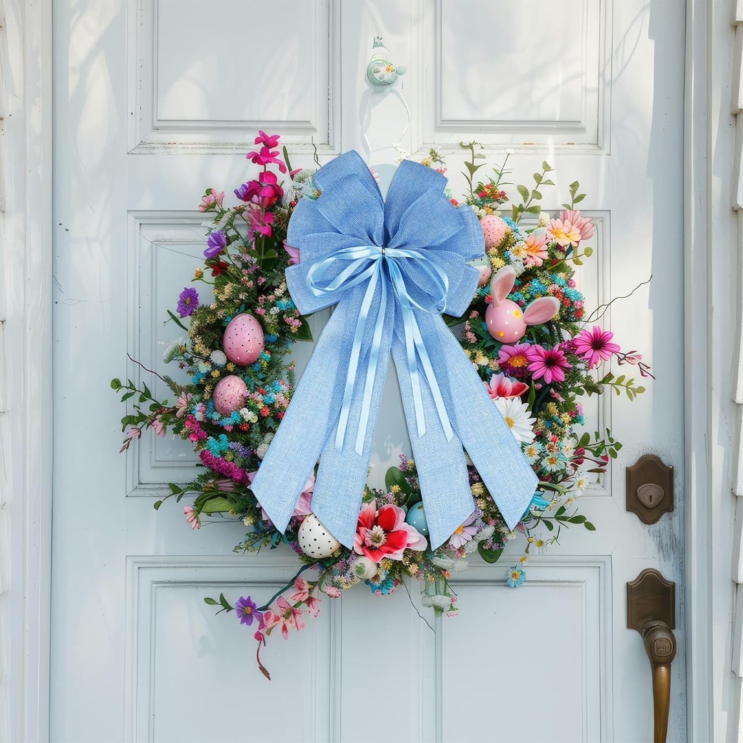 YKW Large Baby Blue Burlap Bow - 20x11 Inch Farmhouse Wreath Decor & Tree Topper