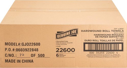 Genuine Joe Embossed Hardwound Roll Towels - Pack of 6 | Durable & Absorbent Design