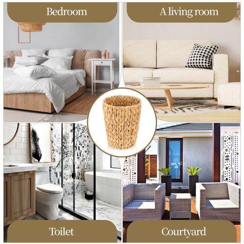 Dimeho Wicker Trash Can Small Waste Basket Water Hyacinth Wicker Garbage Can Office Garbage Cans Boho Woven Decorative for Home Bedroom Office Kitchen Living Room