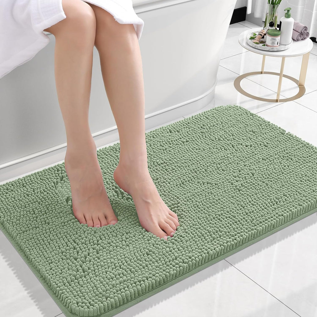 OLANLY Small Bathroom Rugs - Extra Soft Chenille Bath Mats | Quick Dry & Machine Washable - Sage Green 24x16