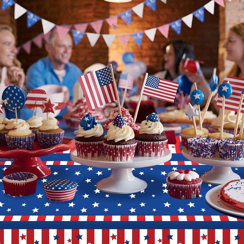 American Flag Tablecloth | 3-Piece Disposable 54 x 108 Inch Stars and Stripes Design for Patriotic Events