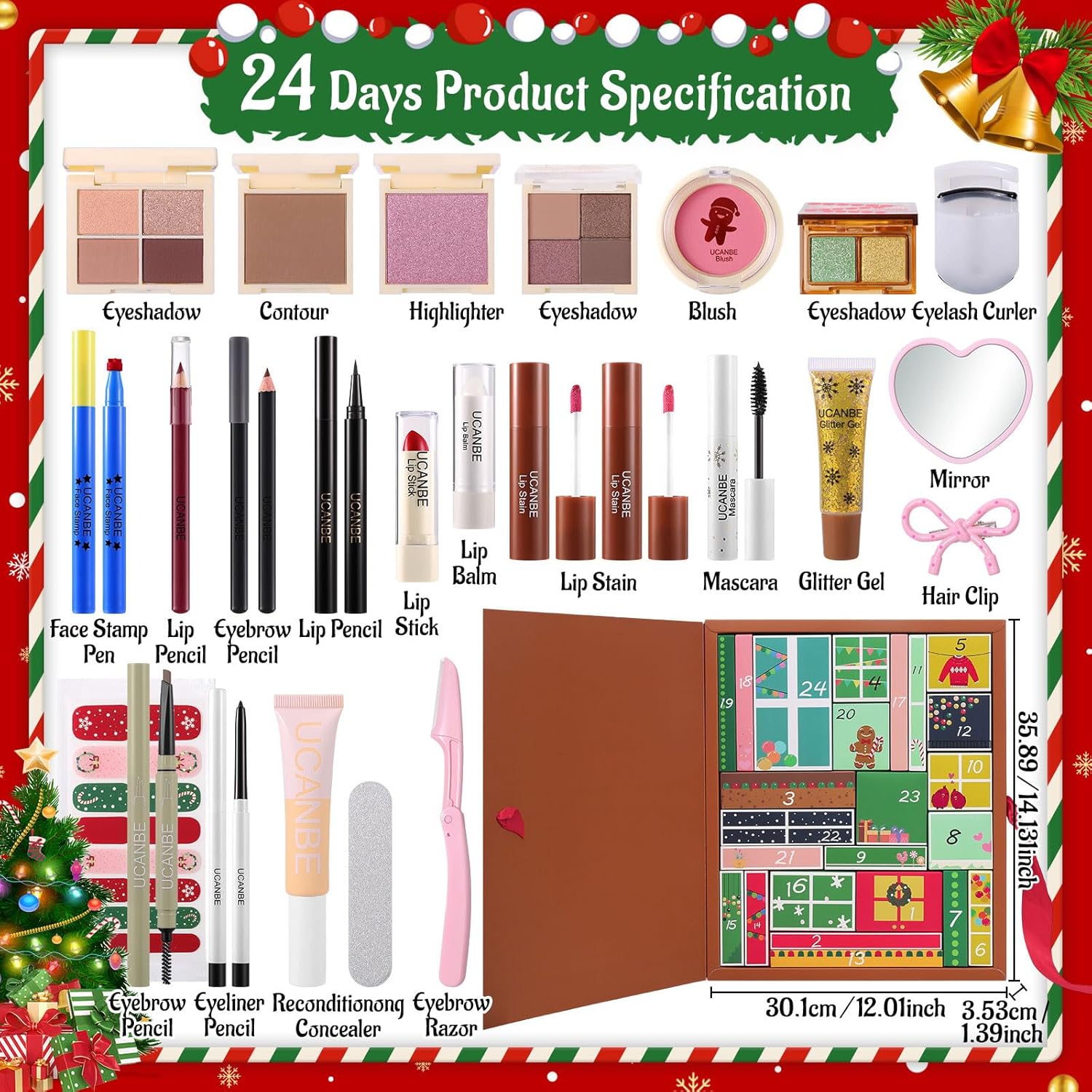 UCANBE Makeup Advent Calendar 2025 - 24 Days of Festive Beauty Gifts for Women & Teens