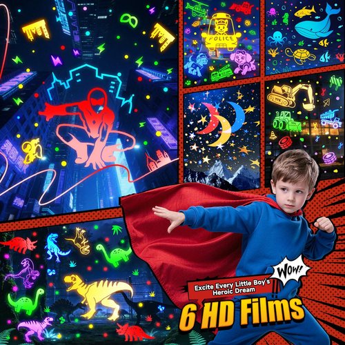 PIKOY Spider Boys Toys Age 4-6, 6 Films(Spider/Paw Dog/Construction Toy)+31 Colors Spider Night Light,15 Sounds 3 Year Old Boy Gift, Remote+Timer+Brightness 4 Year Old Boy Birthday Gift