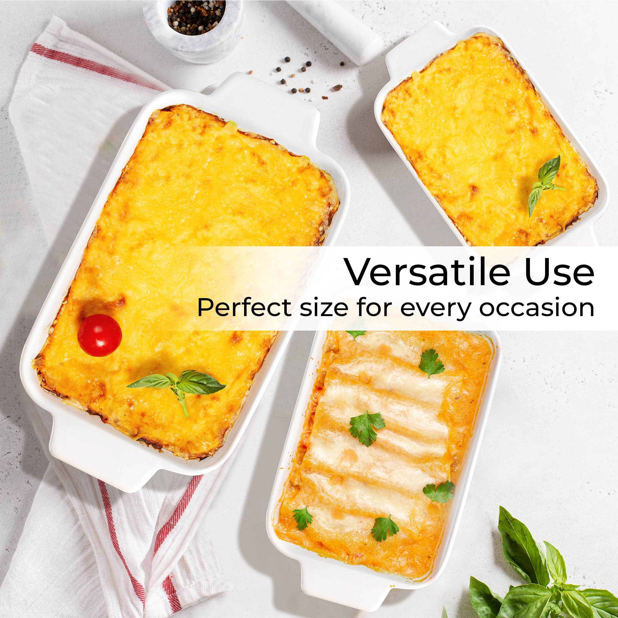 MIAMIO - Casserole Dish Set of 3 / Ceramic Rectangular Baking Pan, 3-Piece Stackable Bakeware Sets, 3.2 Quart - Dishwasher and Oven Safe - Palmanova Collection