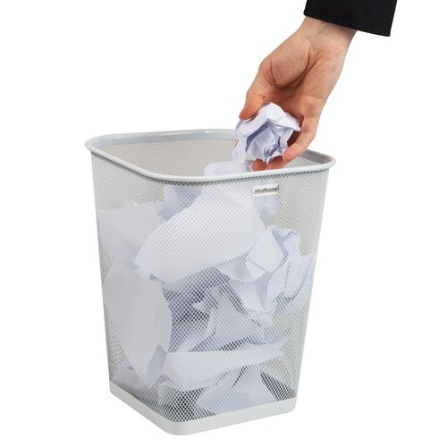 Mind Reader Mesh Trash Can, Square Wastebasket for Office or Home, 5 Gallon Capacity, Metal Mesh, Set of 2, White