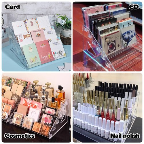 Sibosen 2 Pack 7 Tier Acrylic Card Display Stand, Versatile Display for Trading Cards,Greeting Card Display Stand,Portable Display Rack Holder for Graded Cards, PSA Cards,Sports, Business Cards