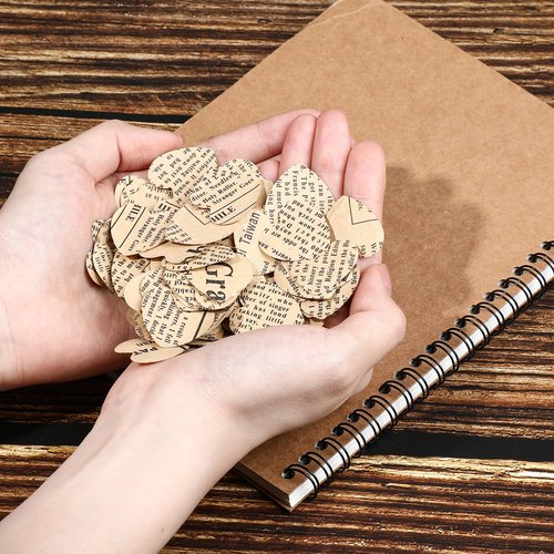 Marspark 1200 Pcs Book Page Heart Confetti 1 Inch Vintage Newspaper Wedding Table Confetti Novelty Party Decorations for Book Themed Party Decor Birthday Photo Prop Bridal Shower(Khaki)