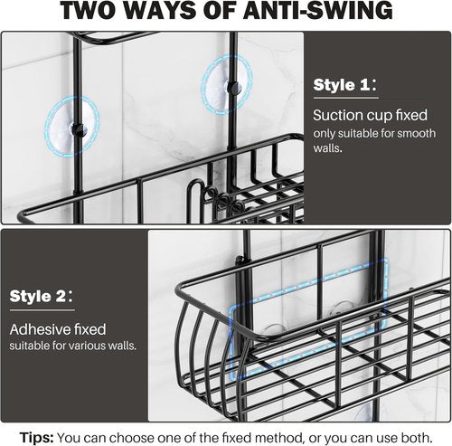 Epicano Shower Caddy - Rustproof Hanging Design with Hooks for Towels & Sponges | Matte Black Finish
