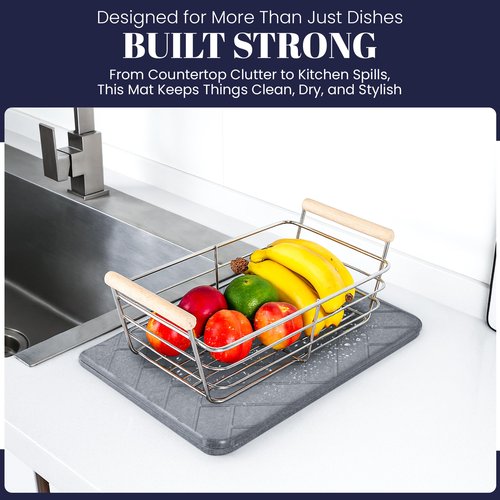 Large Folding Stone Dish Drying Mat for Kitchen Counter – Super Absorbent Diatomite Stone Drying Mat for Dishes, Cups & Bottles – Quick Dry, Space-Saving, Multi-Use Kitchen, Bath & Pet Mat – 23”×15”
