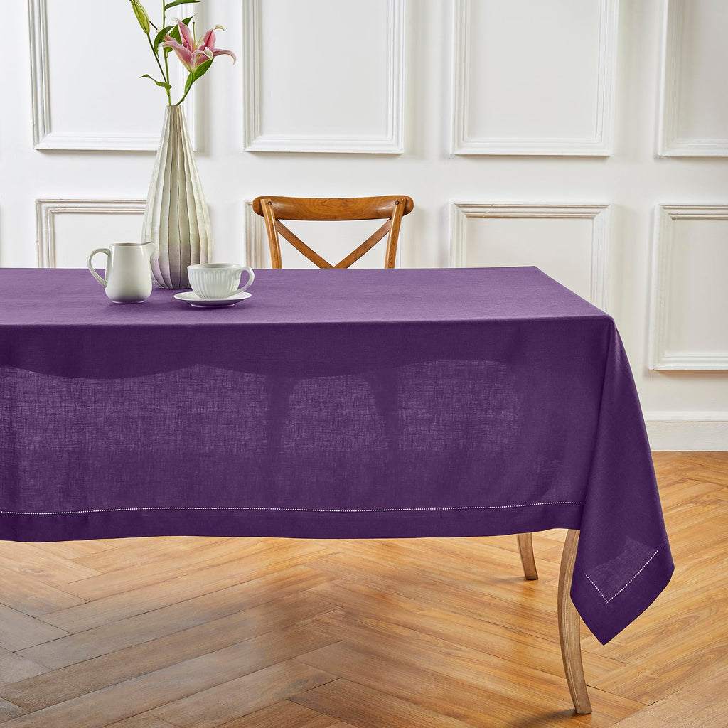 Solino Home Linen Purple Tablecloth 54 x 72 Inch - Classic Hemstitch, 100% Pure Linen Rectangular Tablecloth - Machine Washable Table Cloth for Mothers Day, Spring, Summer