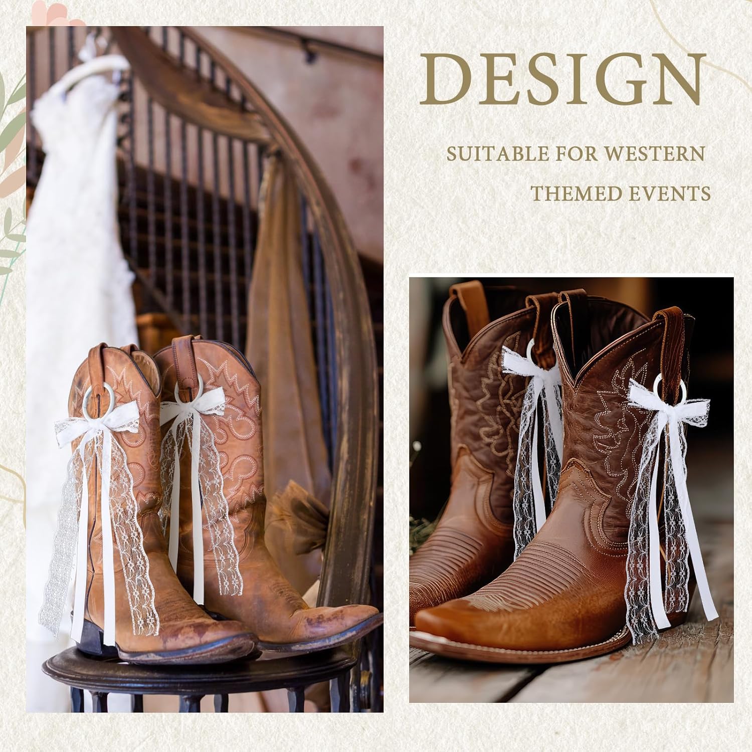 Skiennix White Ribbon Boot Bows - 4 Pcs Removable Lace Clips for Cowgirl Boots | Wedding & Bridal Decor
