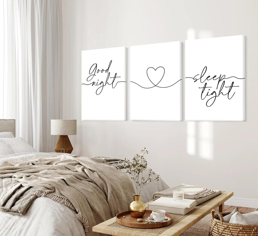 Skiennix Minimalist Wall Art - Bedtime Quotes Heart Shape Poster Print | Black Line Art for Bedroom Decor