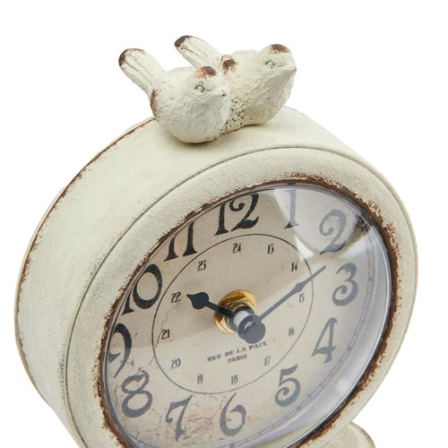 Creative Co-Op Vintage Pewter Mantel Clock with Birds, Distressed Cream