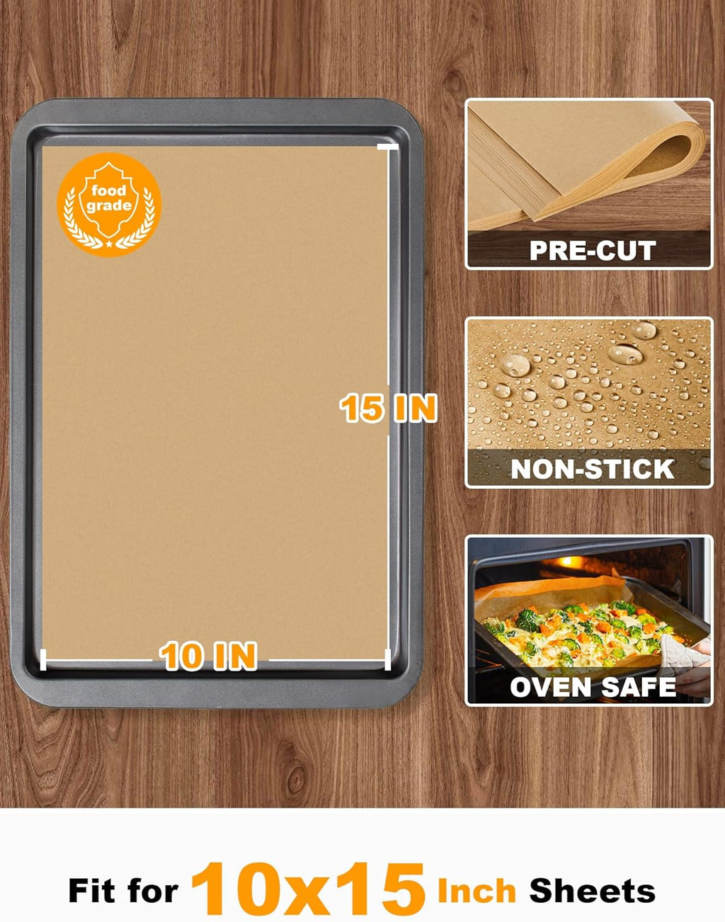 SMARTAKE Parchment Paper Baking Sheets - 200 Pcs Non-Stick Precut, 10x15 Inches for Baking & Grilling