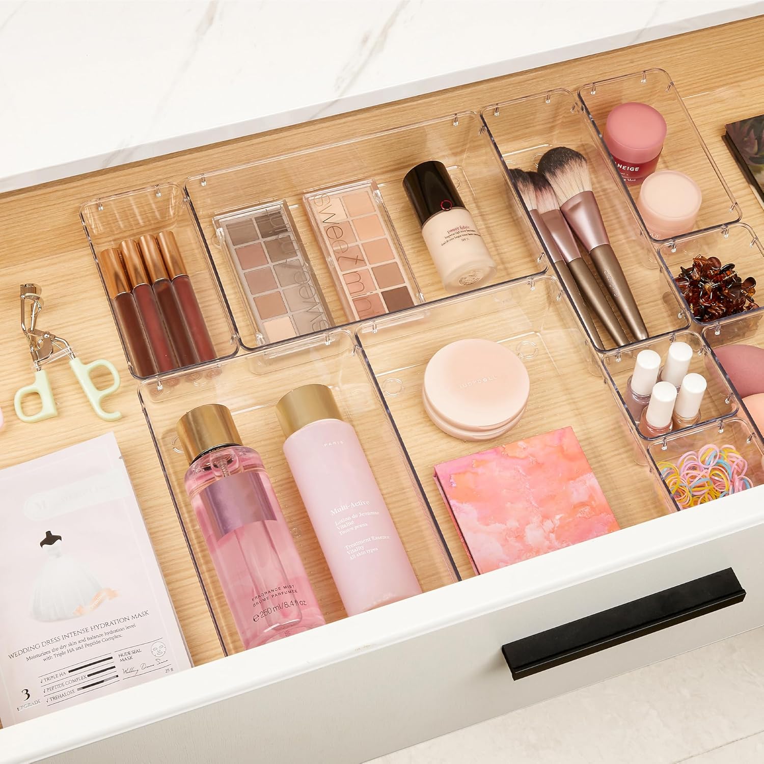 Vtopmart Makeup Drawer Organizer Set - 10 Clear Plastic Bins for Cosmetics, Jewelry & Office Supplies