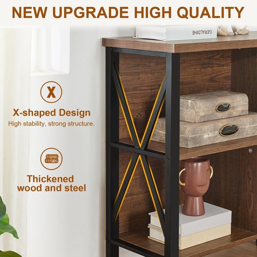 HOMISSUE Cube Storage Organizer Shelf, Rustic Horizontal Bookshelf with 5 Cubes, Industrial Short Wide Bookcase with 3 Tier Shelves, Low and Long Cubby Bookshelf for Living Room, Office, Brown