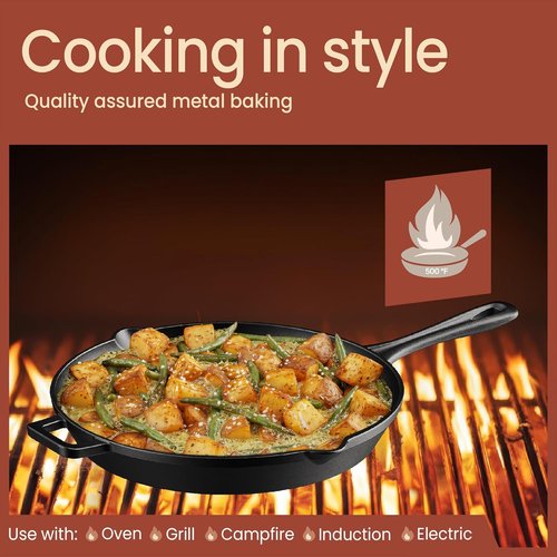 Bakken Cast Iron Skillet Set - Pre-Seasoned 10" & 12" Frying Pans for Even Heat Retention | Versatile for Stove, Oven & Grill