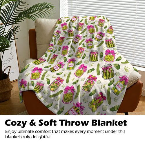 Pickle Gifts Blanket - 50 x 60 Inch Cozy Blankets Pickled Cucumber Throw Blanket for Girls, Soft Flannel Blankets for Bed Couch, Kimchi Sofa Stuff Decor for Women, Gift for Pickles Lover