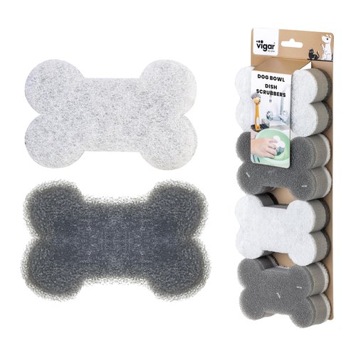 Vigar Pets Club Scrubber Sponge - Set of 4 Bone-Shaped Pet Bowl Cleaning Scrubber - Dish Sponges for Washing Pet Bowl - Non Scratch and Reusable, Gray