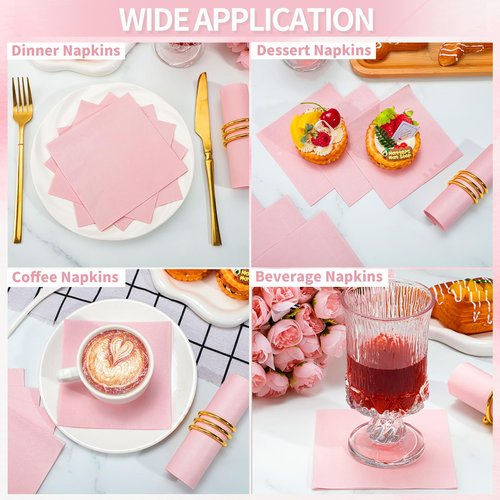 NatNarr 120 Pcs Cocktail Napkins Pink Mothers Day Napkins Disposable Light Pink Dessert Beverage Party Napkin for Girls Birthday, Bridal Baby Shower, Mothers Day, 5 x 5 Inch